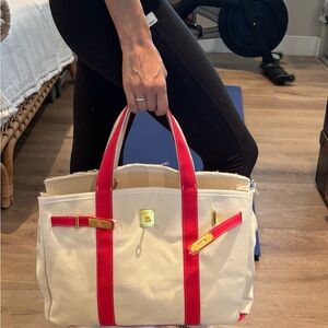 Canvas “Boatkin” Birkin inspired Red and Cream Tote Bag